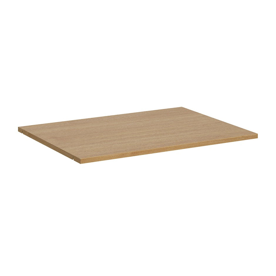 Wood-effect shelf on a white background