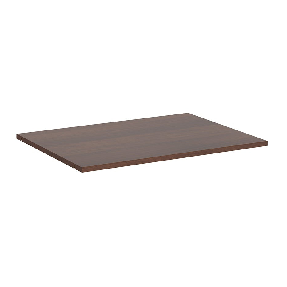 Wood-effect shelf on a white background