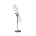 Metal brochure stand with multiple tiers on a white background