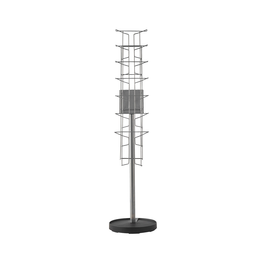Metal magazine rack on a white background