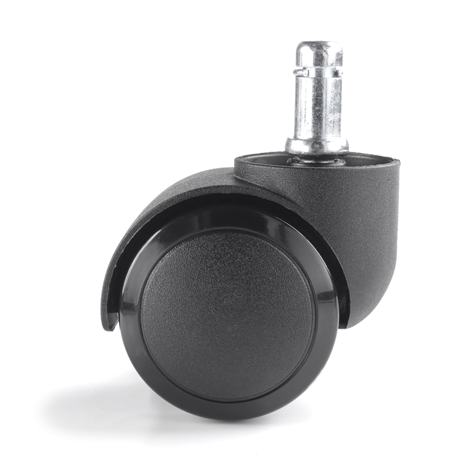Black caster wheel on a white background