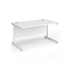 White rectangular desk with metal frame on a white background