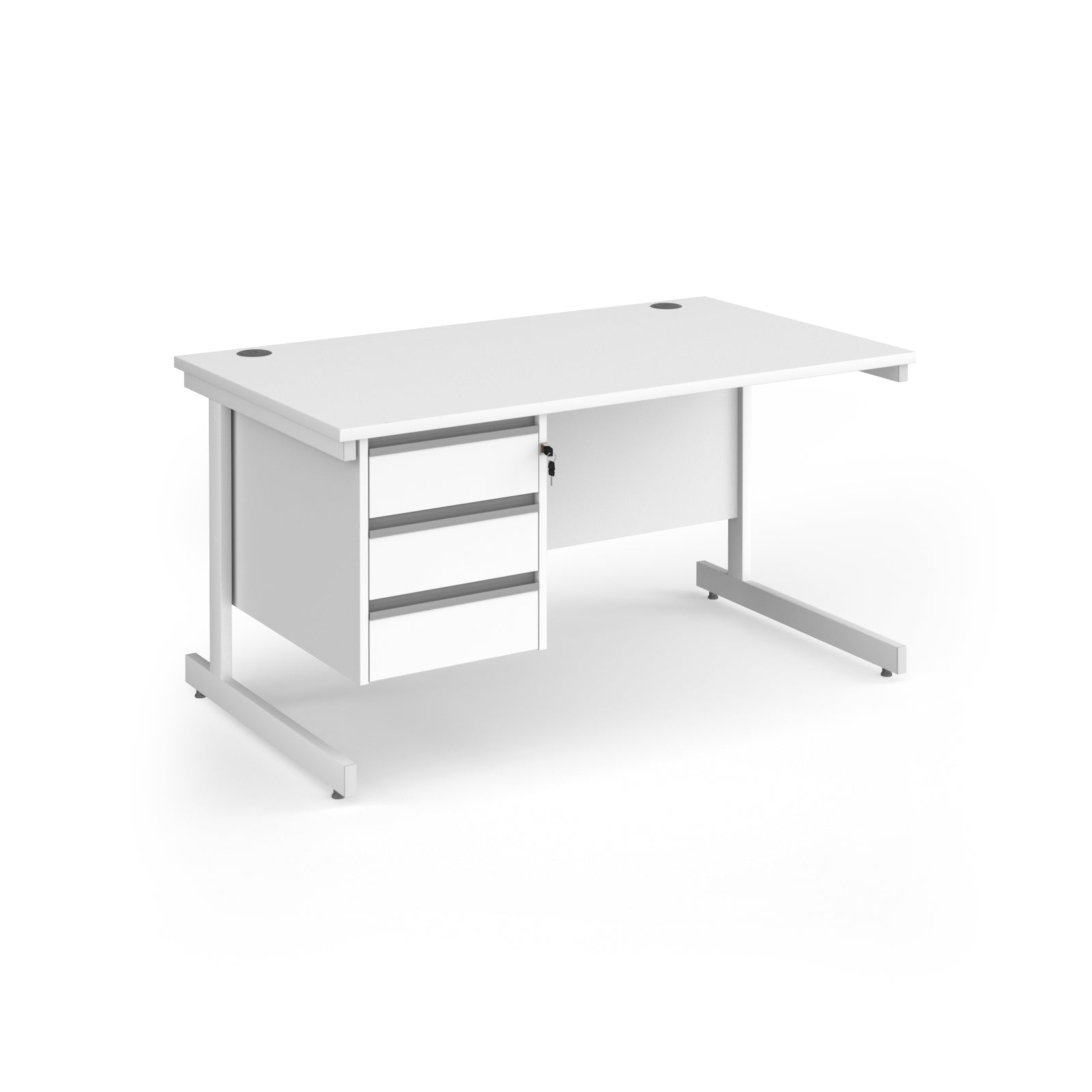 White rectangular desk with metal frame, shown on a white background
