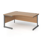 Corner desk with wood-effect top and grey metal frame on a white background