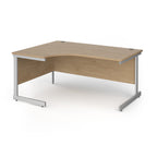 Corner desk with wood-effect top and silver metal frame on a white background