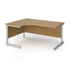 Corner desk with wood-effect top and silver metal frame on a white background