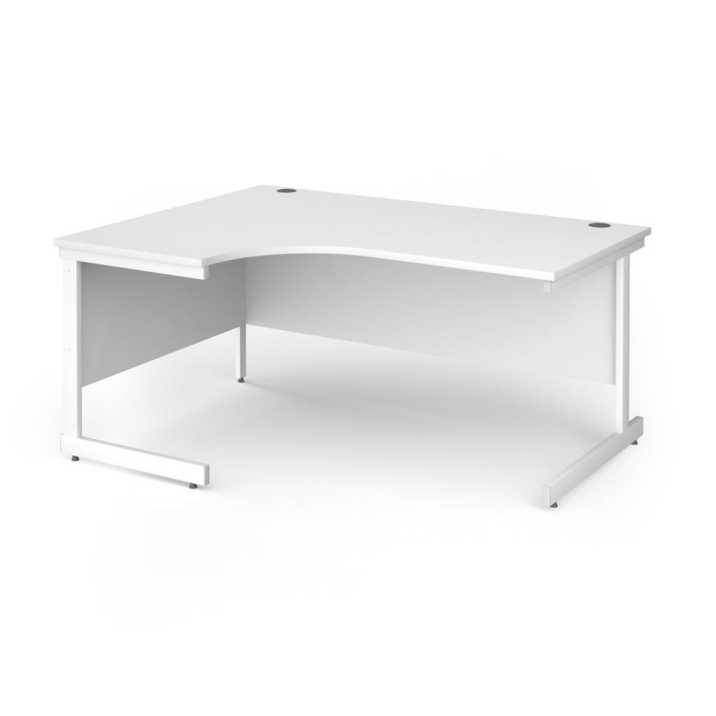 White corner desk with metal frame on a white background