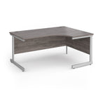 Corner desk with grey wood-effect top and silver metal frame on a white background