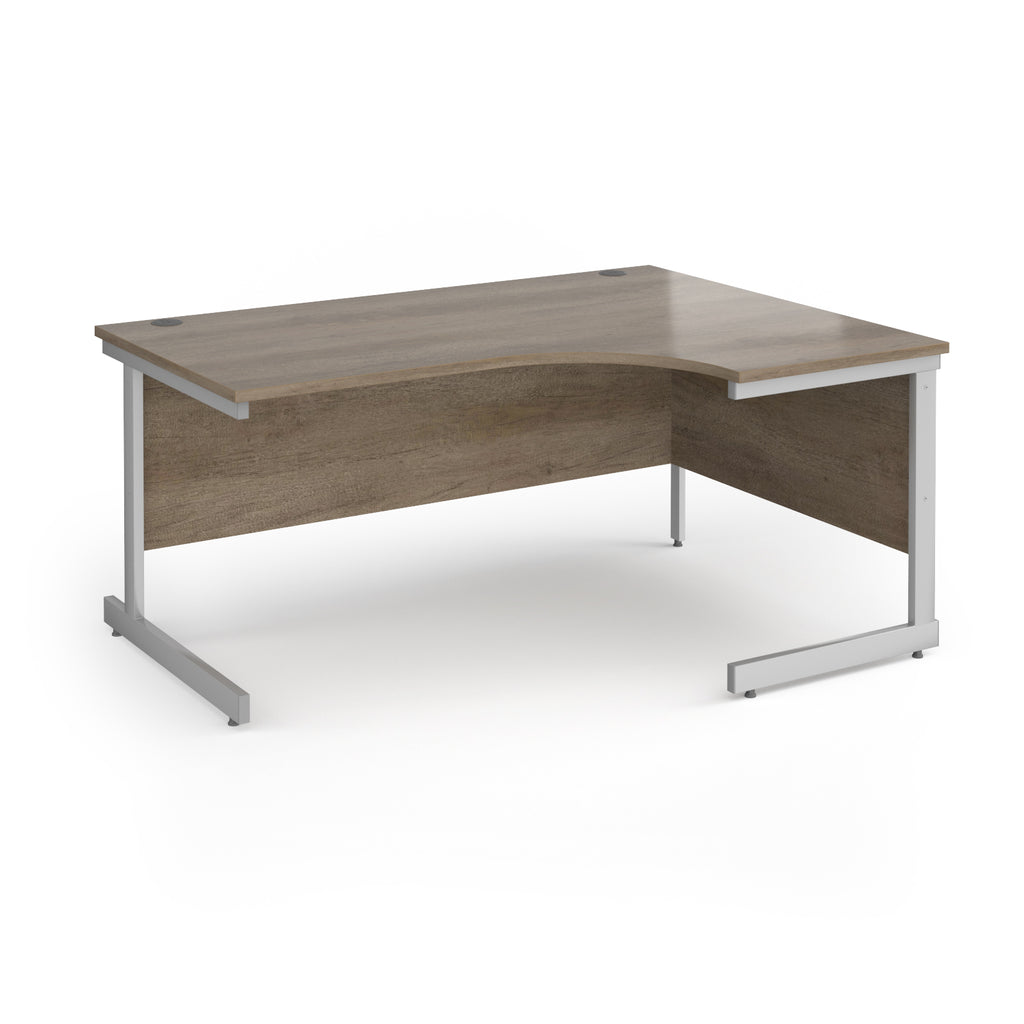 Corner desk with wood-effect top and silver metal frame on a white background