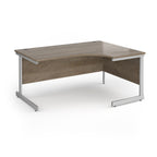 Corner desk with wood-effect top and silver metal frame on a white background