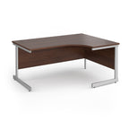 Corner desk with wood-effect top and silver metal frame on a white background