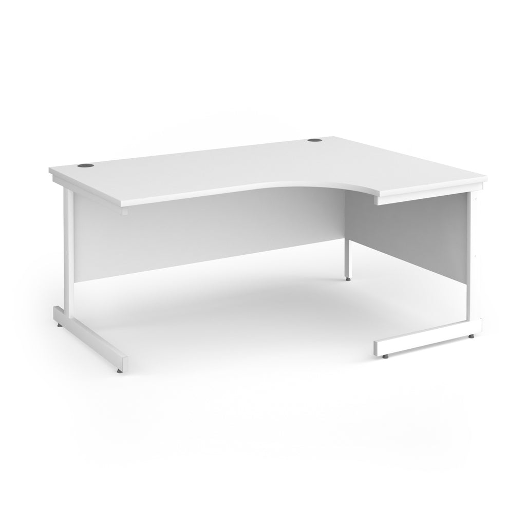 White corner desk with metal frame on a white background