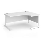 White corner desk with metal frame on a white background