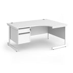 White corner office desk with two drawers on the left side, shown on a clean white background.
