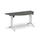Semi-circular table with grey top and white frame on a white background