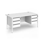 A modern white office desk with three drawers on the left, three drawers on the right, and a flat desktop, shown on a clean white background.