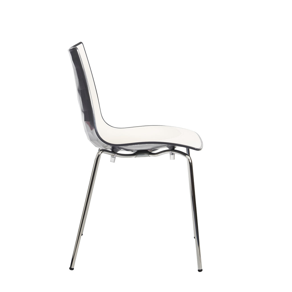 White chair with anthracite edge and back with a chrome frame on a white background