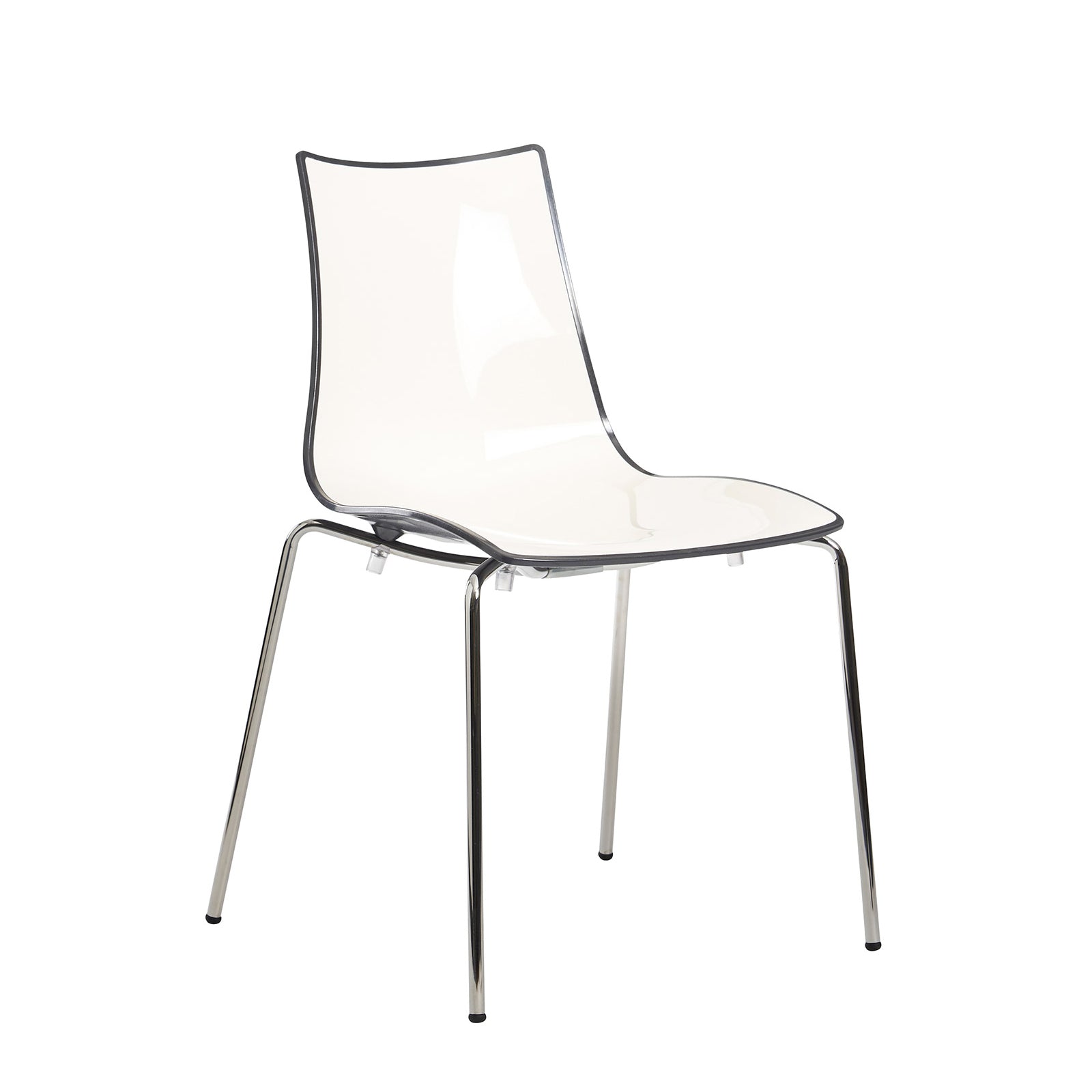 White chair with anthracite edge and back with a chrome frame on a white background