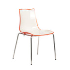 White chair with orange edge and back with a chrome frame on a white background