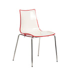 White chair with red edge and back with a chrome frame on a white background