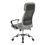 Grey mesh back chair with chrome frame on a white background
