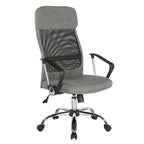 Grey mesh back chair with chrome frame on a white background