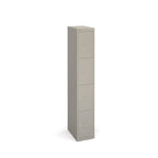 Tall grey locker with four doors on a white background