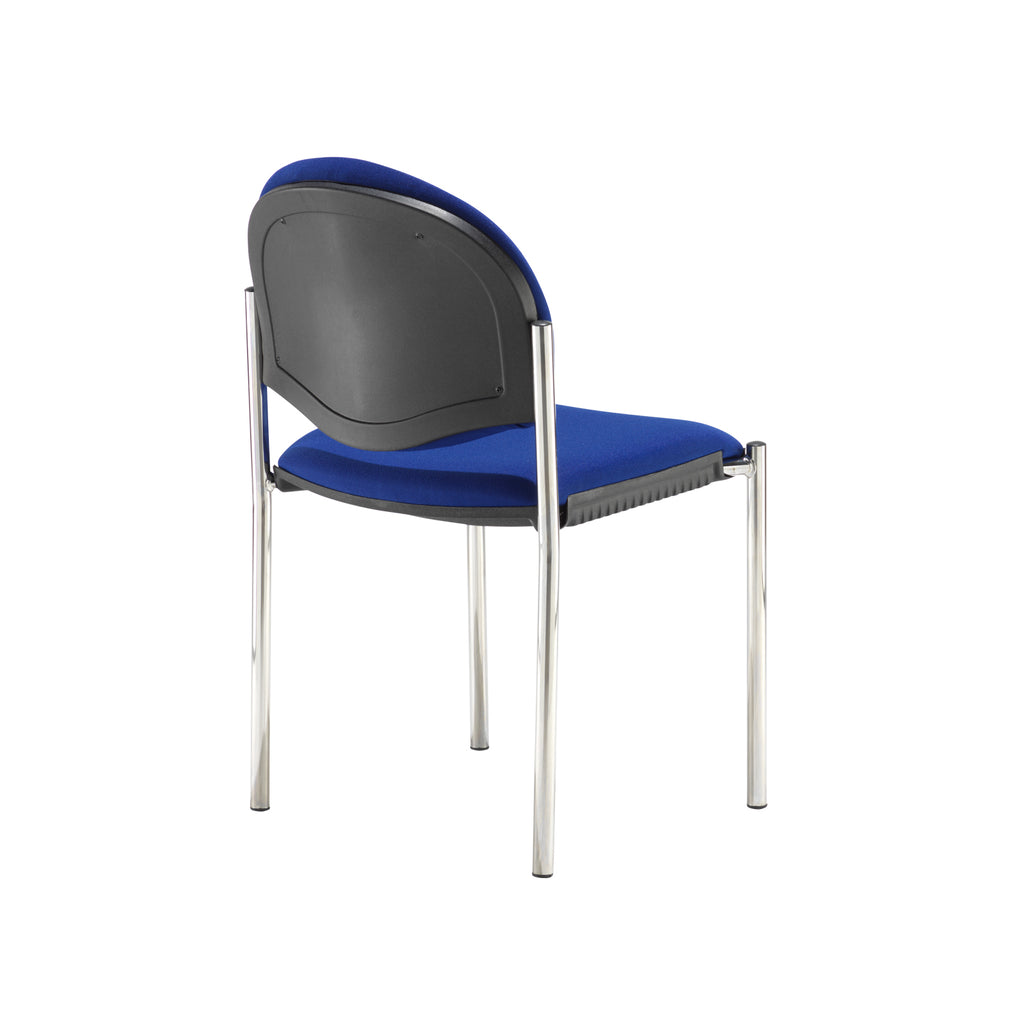 Blue chair with black back and metal legs on a white background