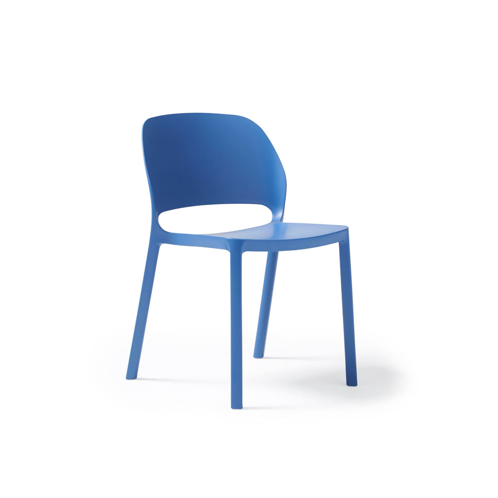 Blue plastic chair on a white background
