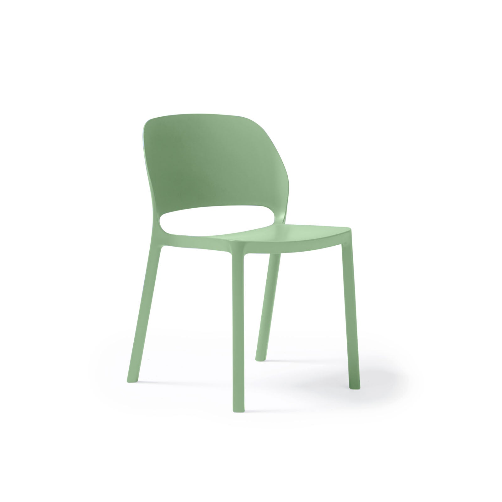Green plastic chair on a white background