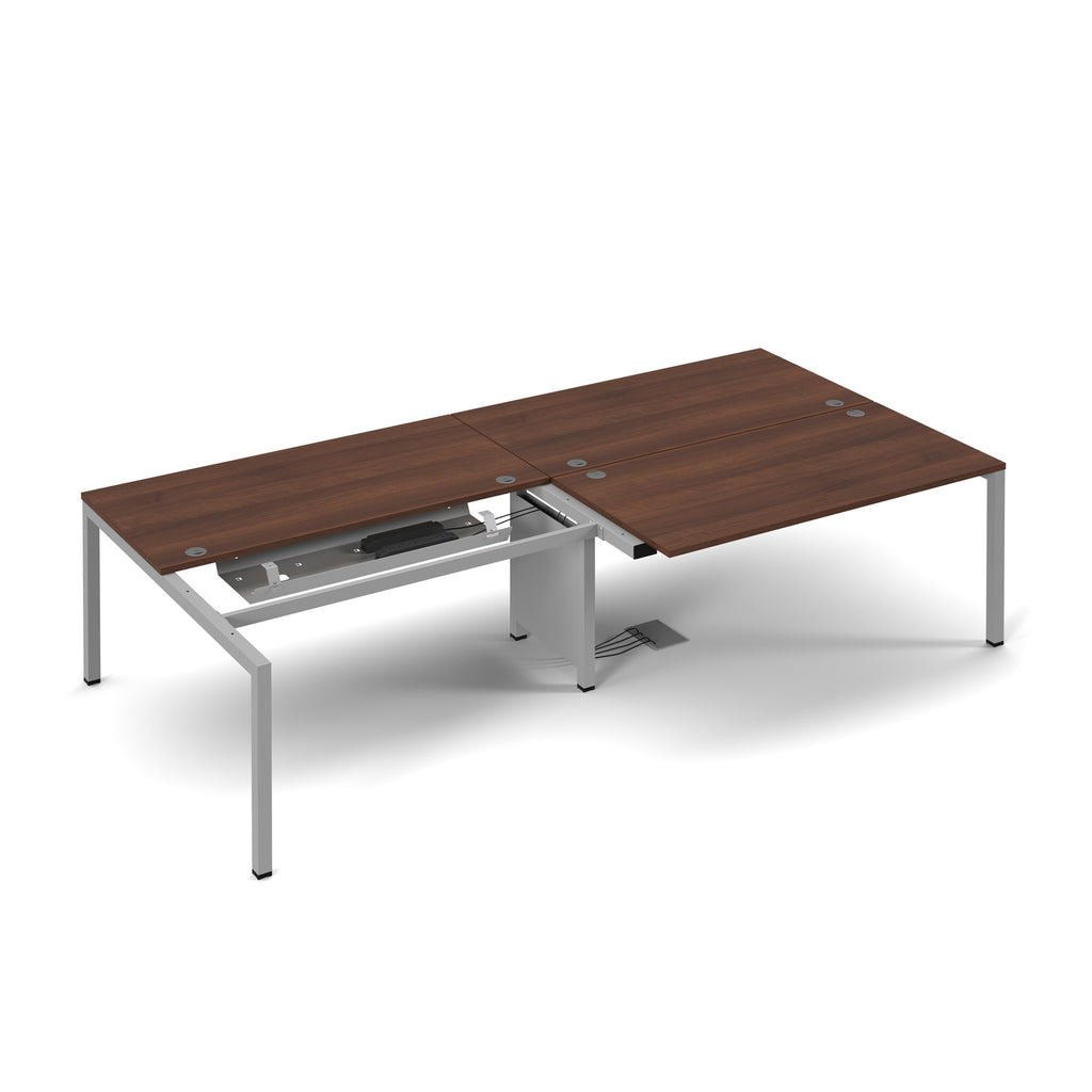 Wooden office desk with metal frame on a white background