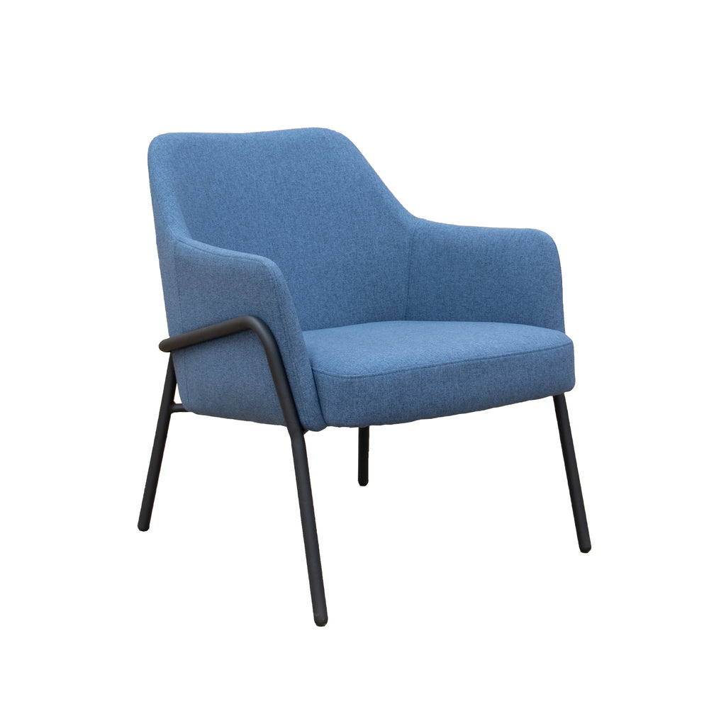 Blue armchair with black legs on a white background