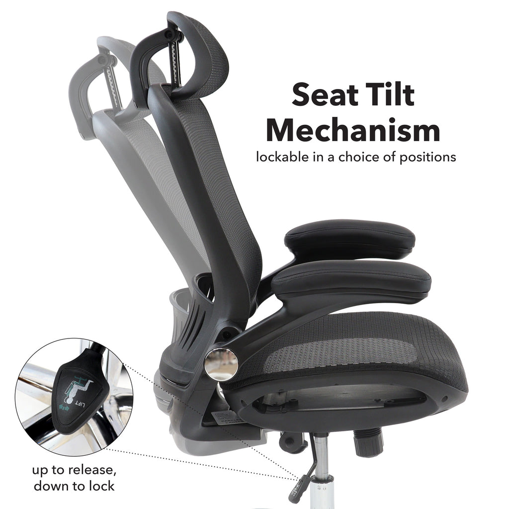 Ergonomic office chair with seat tilt mechanism on a white background