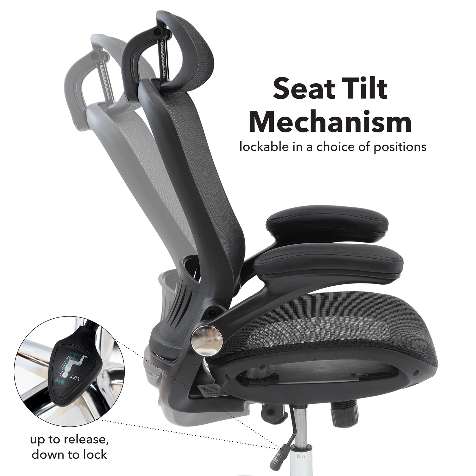 Ergonomic office chair with seat tilt mechanism on a white background