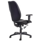 Black office chair with adjustable arms on a white background