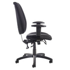 Black office chair with adjustable arms on a white background