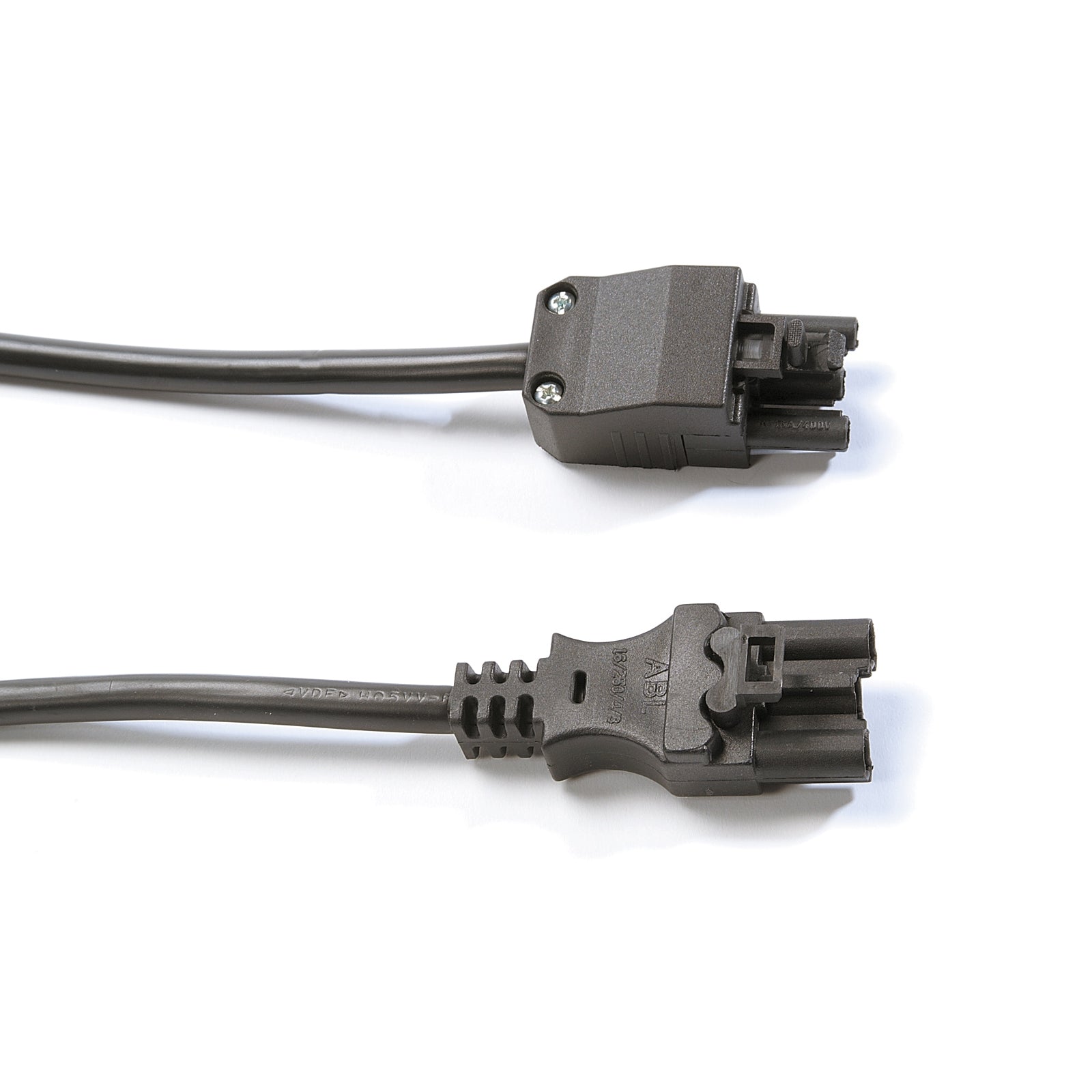 Two black electrical connectors on a white background