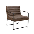 Brown armchair with black metal frame on a white background