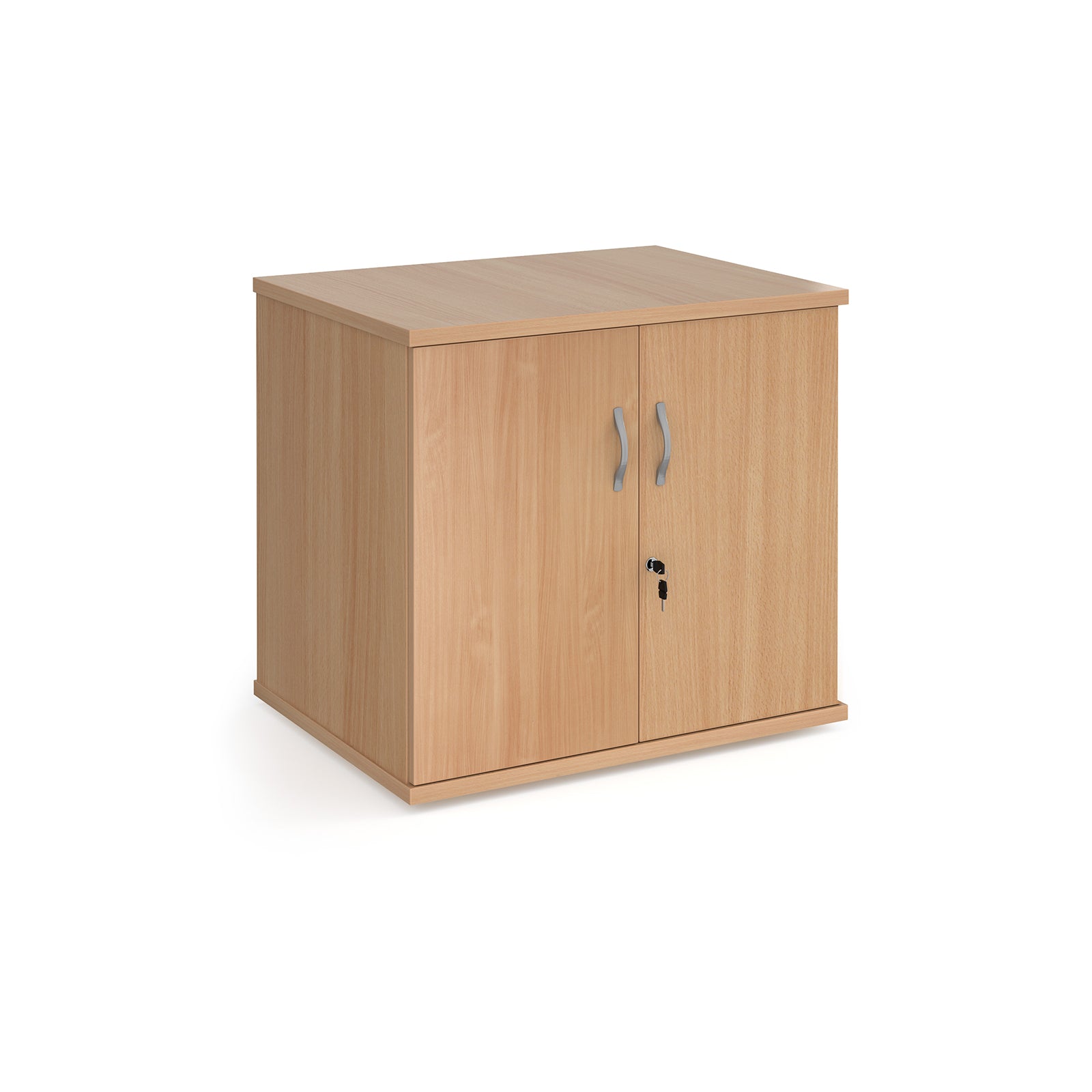 Wood grain two door cupboard on a white background