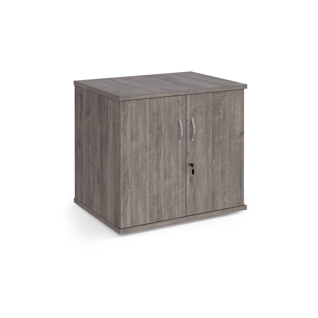 Grey wood grain two door cupboard on a white background