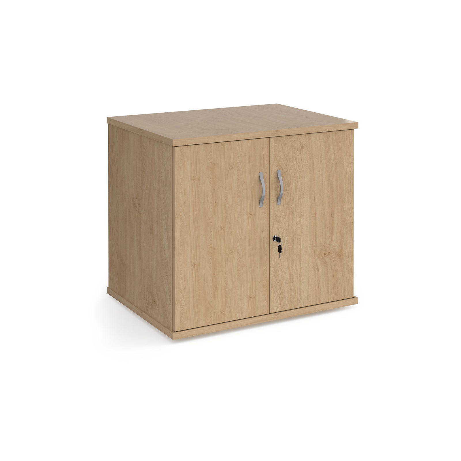 Wood grain two door cupboard on a white background