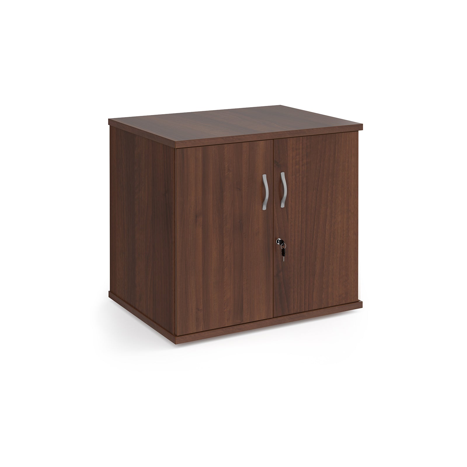 Wood grain two door cupboard on a white background