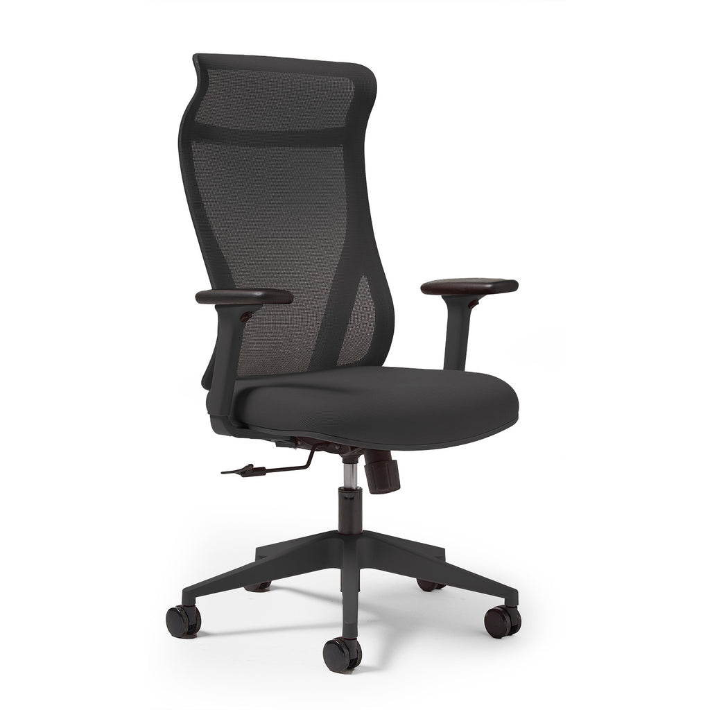 Black mesh back chair on a white background