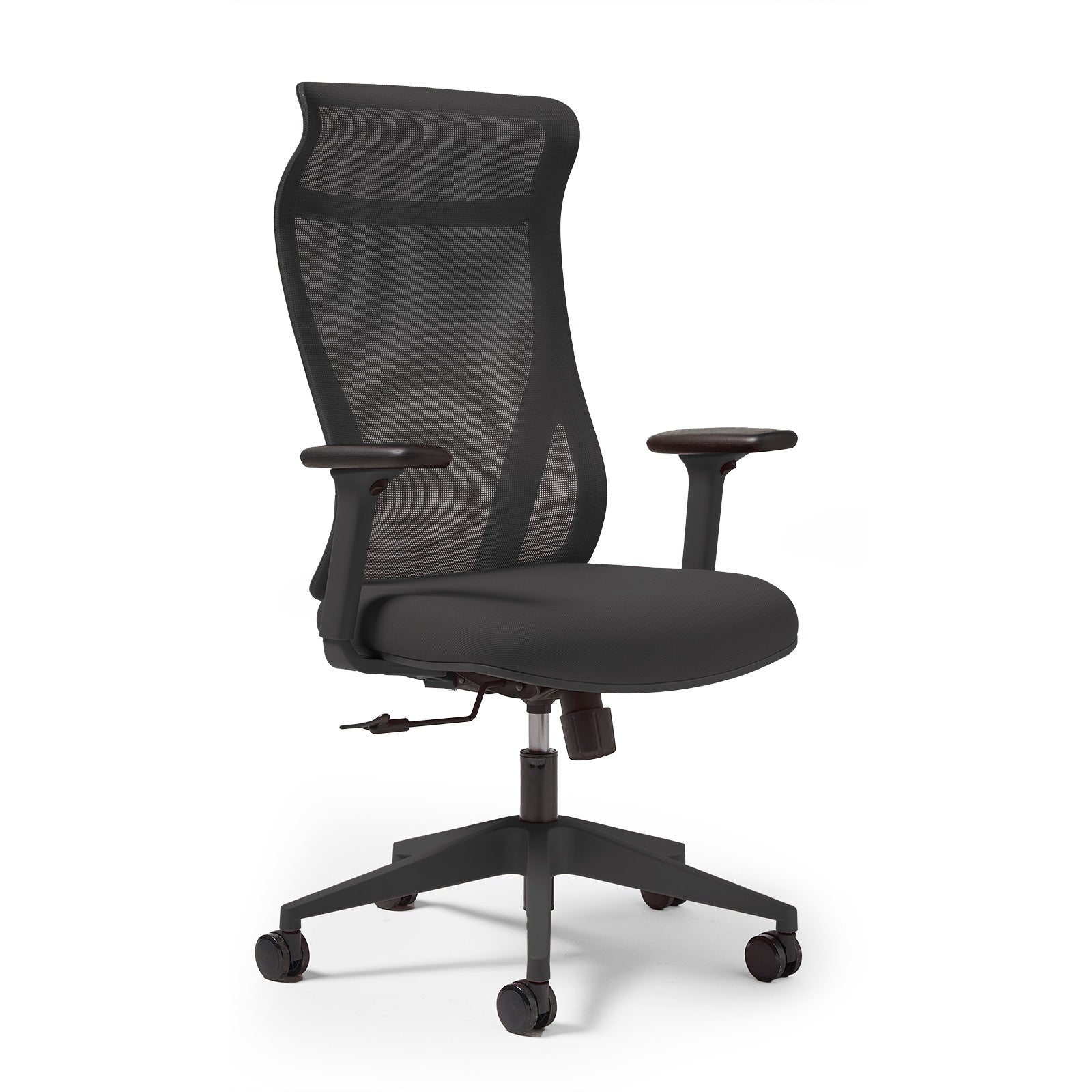 Black mesh back chair on a white background