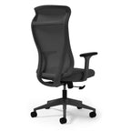 Black mesh back chair on a white background