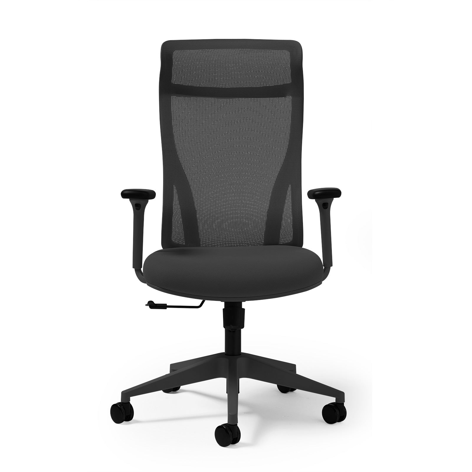 Black mesh back chair on a white background