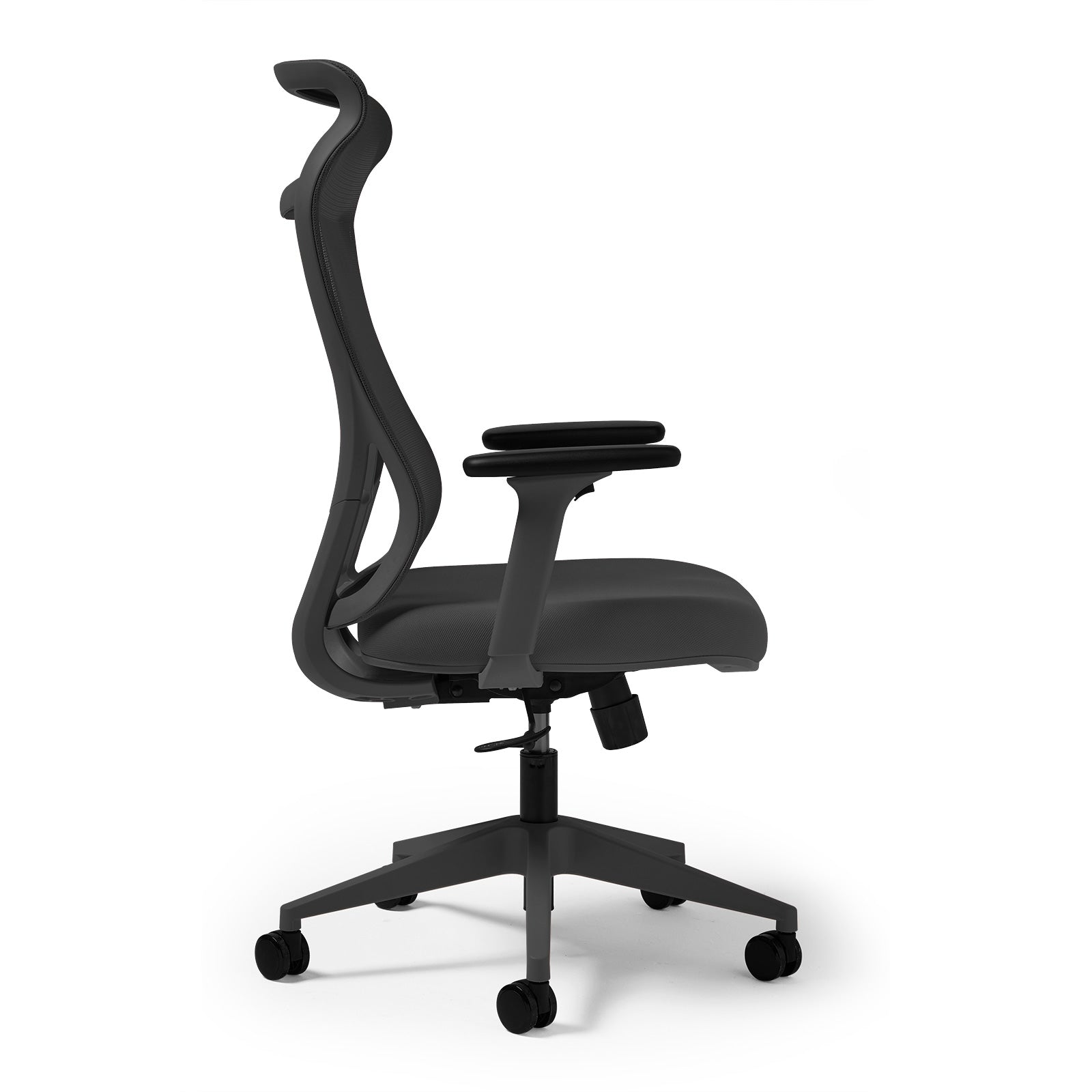 Black mesh back chair on a white background