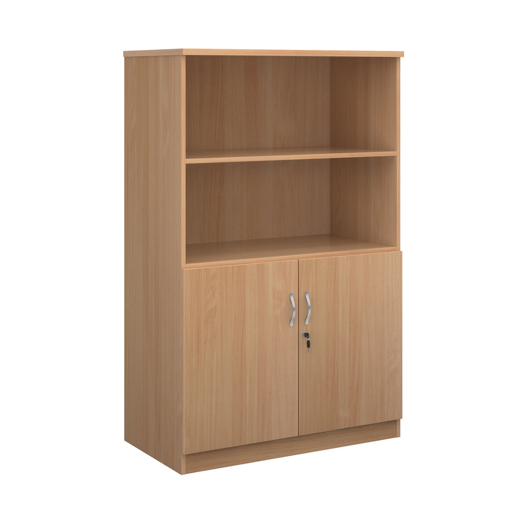 Cupboard and bookcase combination unit with 2 shelves and two doors, wood-effect finish, shown on a white background