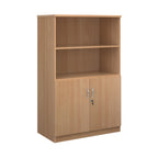 Cupboard and bookcase combination unit with 2 shelves and two doors, wood-effect finish, shown on a white background