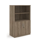 Cupboard and bookcase combination unit with 2 shelves and two doors, wood-effect finish, shown on a white background
